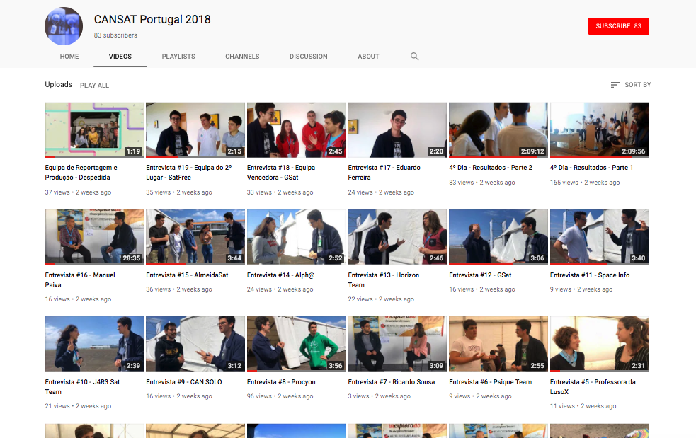 YouTube Channel CanSat Portugal 2018